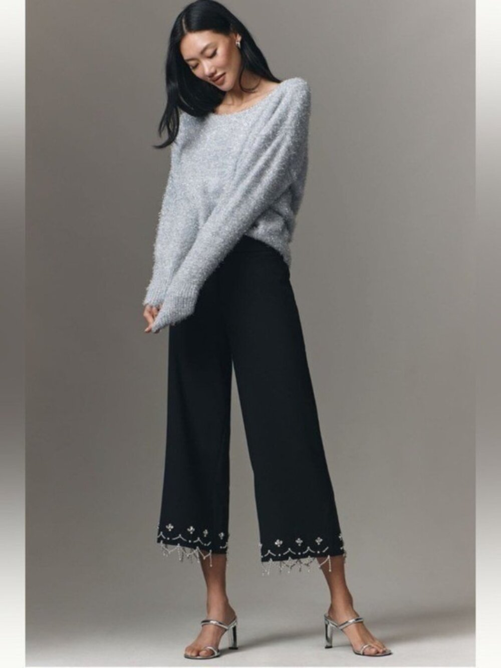 ANTHROPOLOGIE Crystal Crop Pants Black Size 14 NEW